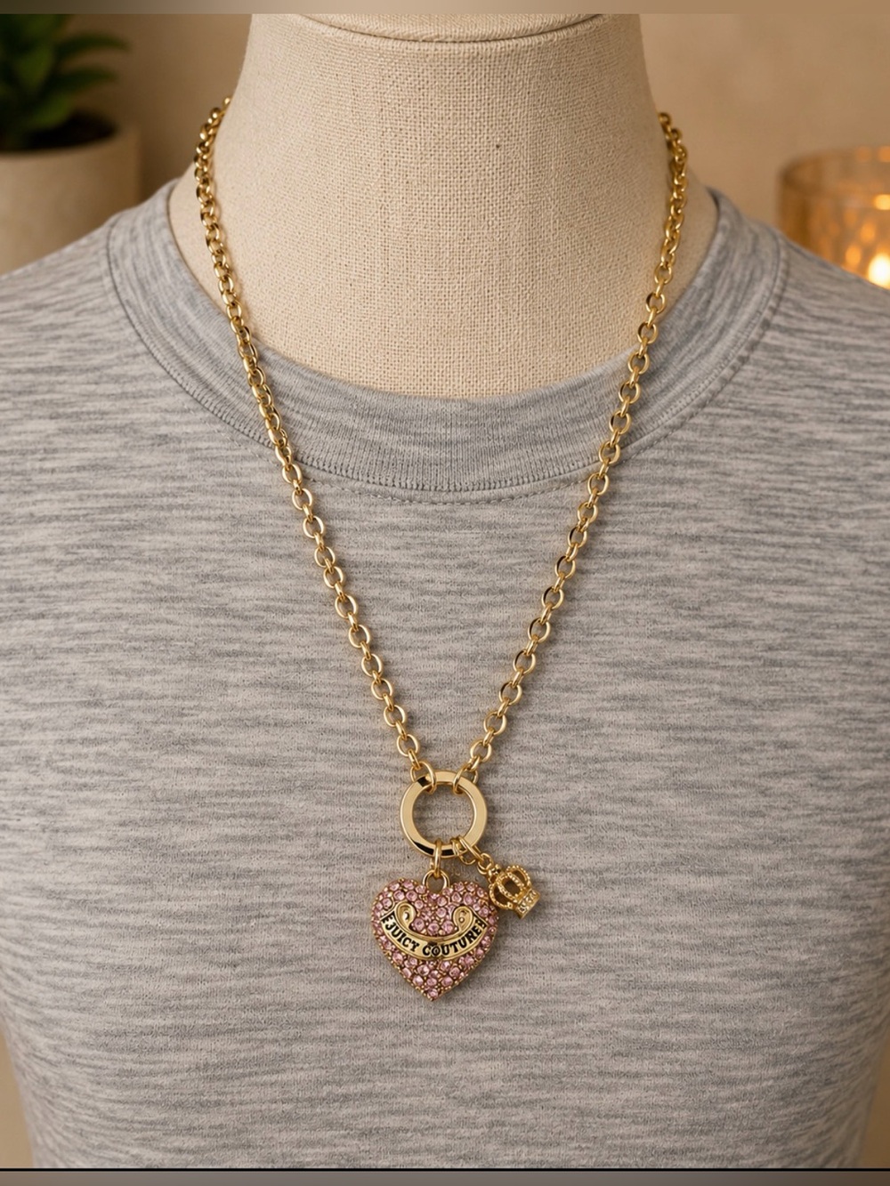 Juicy Couture heart necklace with pink rhinestone
